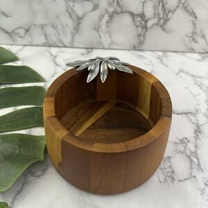 Vagabond House Wood Olive Bowl Brown Pewter Silver Trim Small Serving